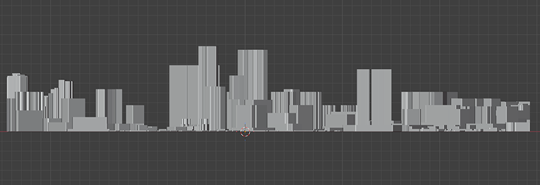 Blender viewport showing the first city modelling pass